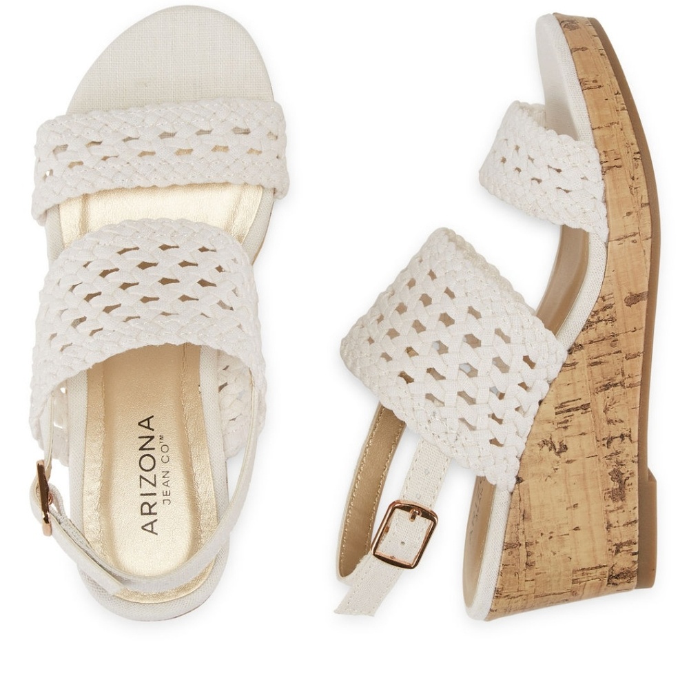 NEW Girls Shoes White Sandals Strappy Woven Lace Platform Wedge Heel Arizona 13M